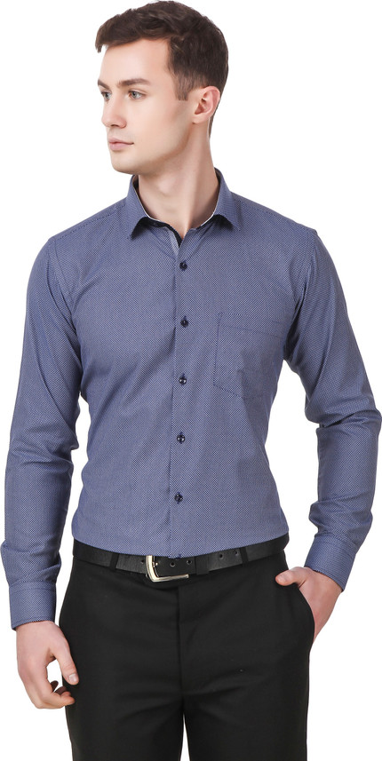 CAVANA Men Self Design Formal Blue 