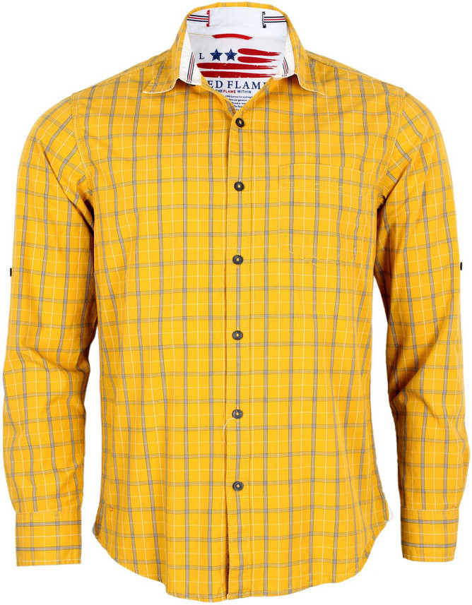 Red Flame Men Checkered Casual Yellow 