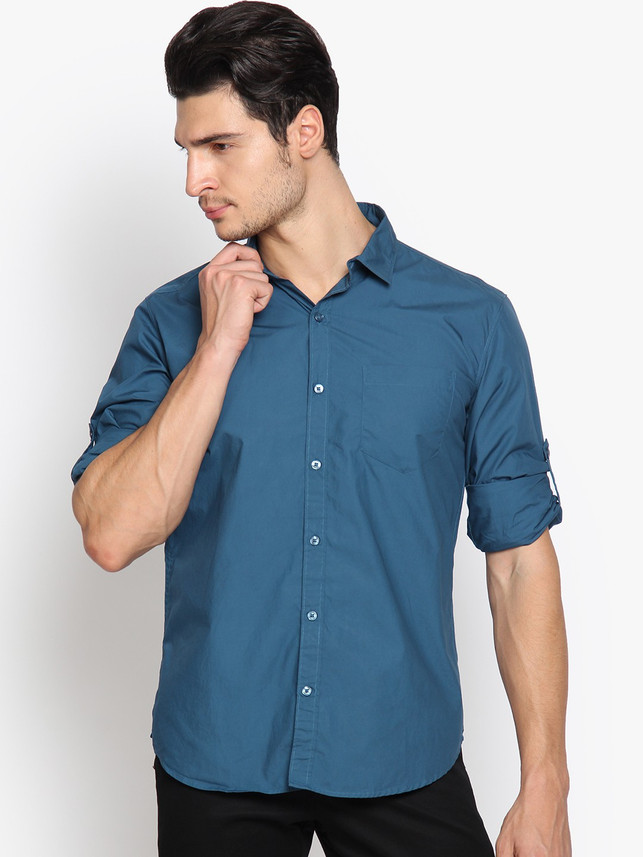 HIGHLANDER Men Solid Casual Dark Blue 