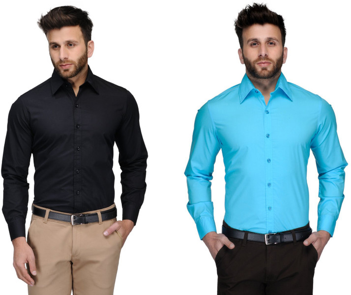 ALLEN Men Solid Formal Light Blue 
