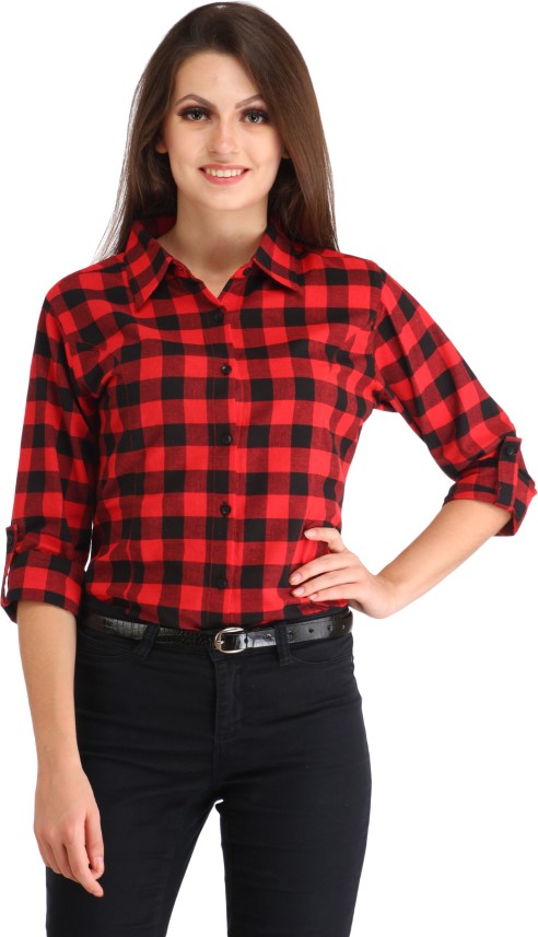 black red check shirt womens