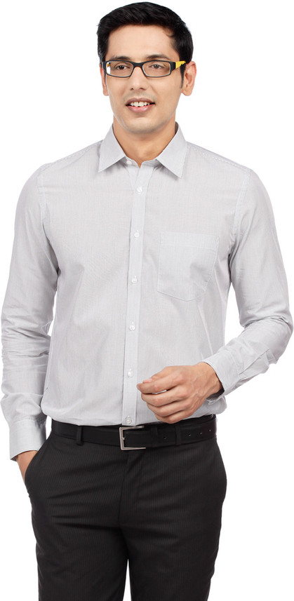 London Bridge Men Striped Formal White 