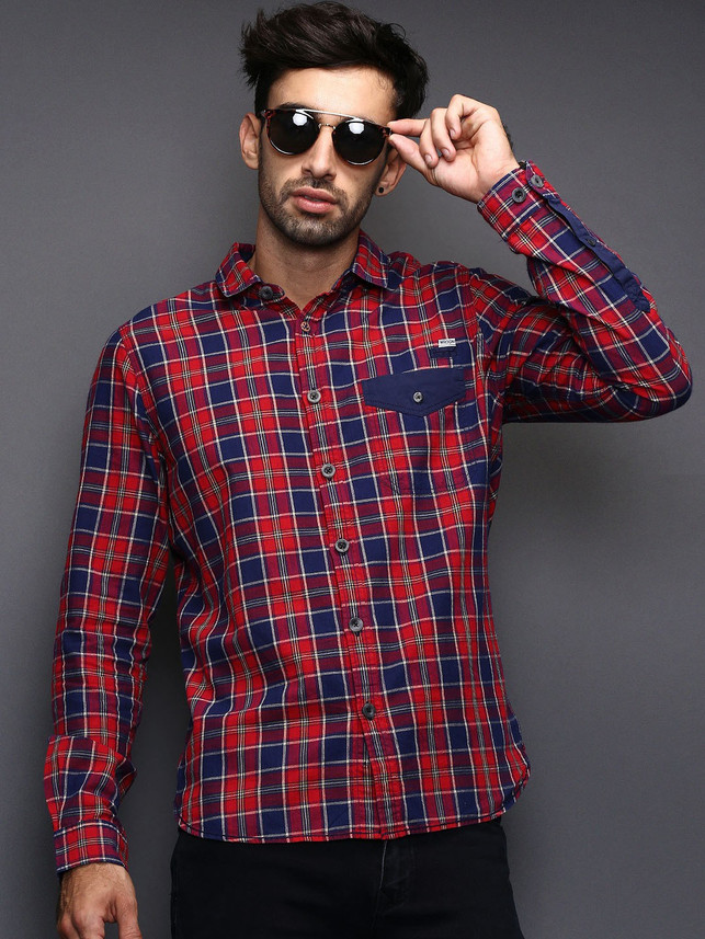 WROGN Men Checkered Casual Dark Blue 