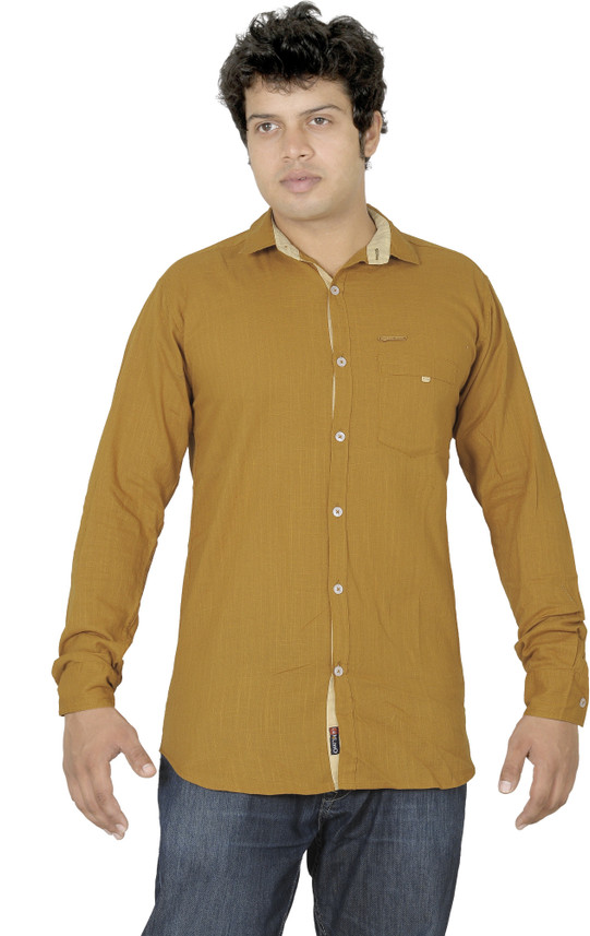 La Milano Men Solid Casual Beige Shirt 
