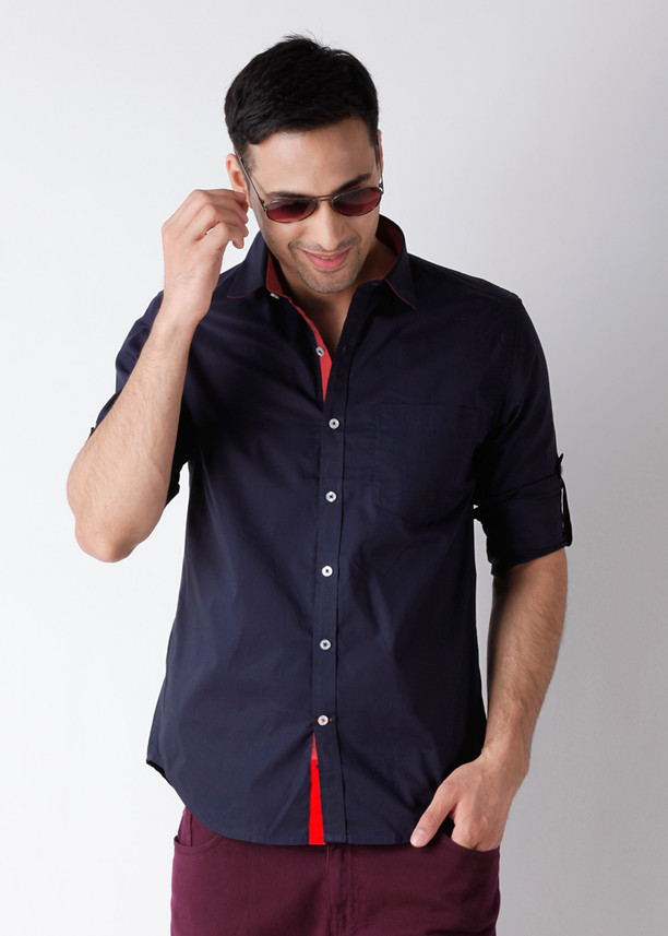 Scullers Men Solid Casual Dark Blue 