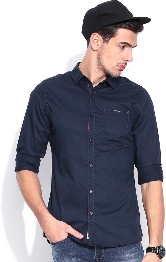 BEING HUMAN Men Solid Casual Blue Shirt 
