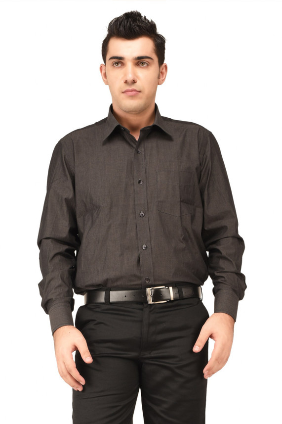 HYPHEN Men Solid Formal Black Shirt 