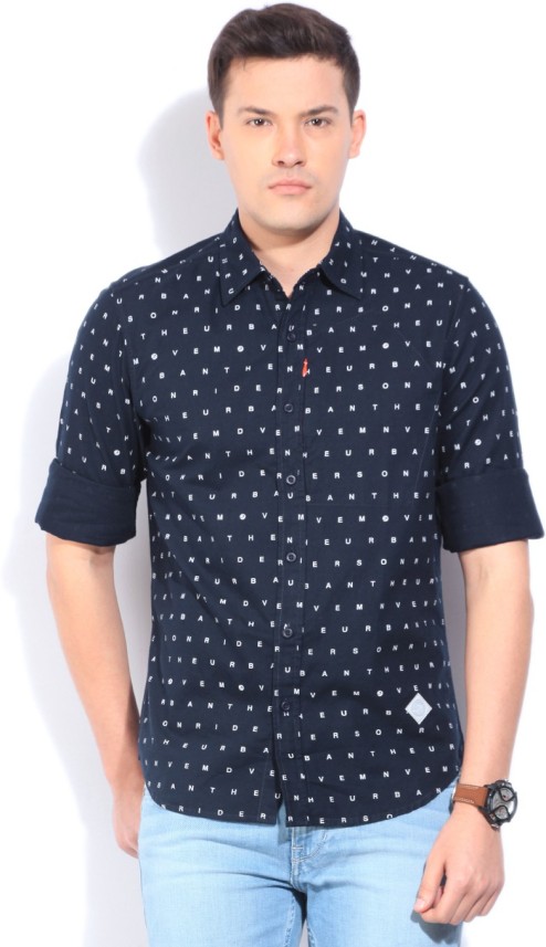 navy blue print shirt