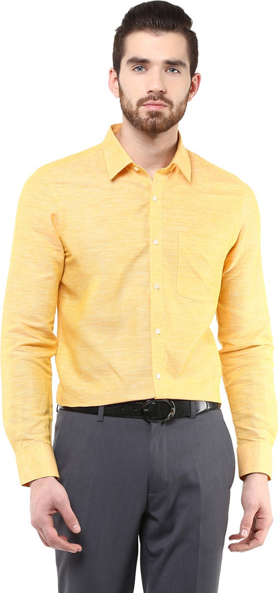 TURTLE Men Solid Formal Yellow Shirt 