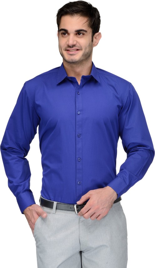 royal blue shirt grey pants