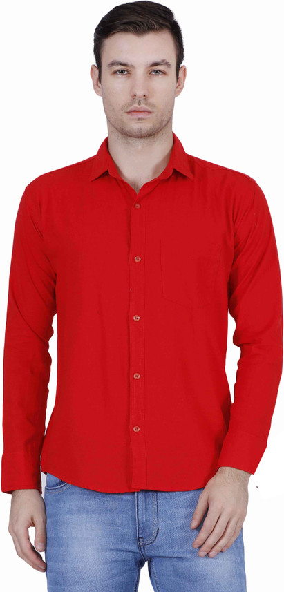 Viscose Men Solid Casual Red Shirt 