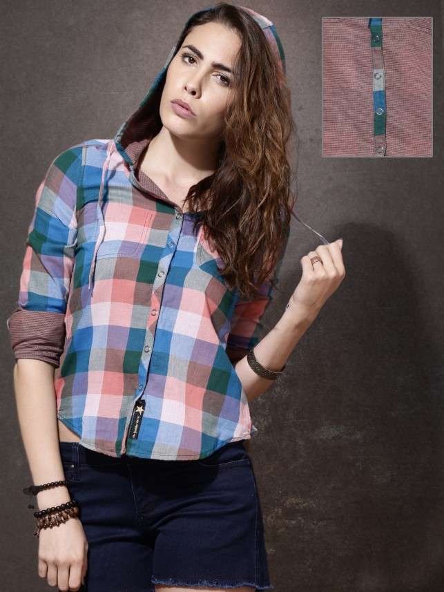 pink checkered shirt womens