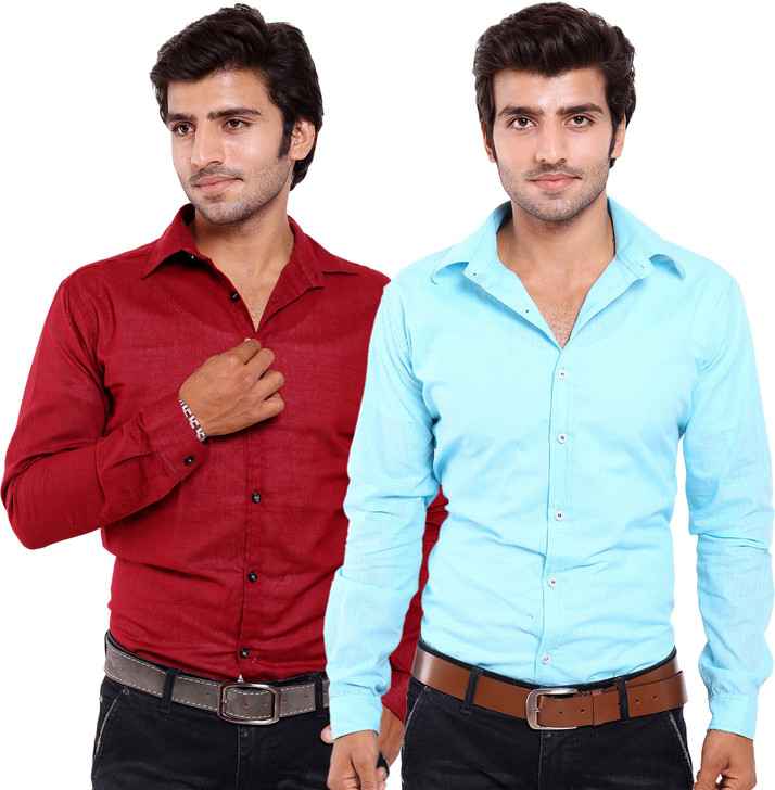 maroon shirt and blue jeans