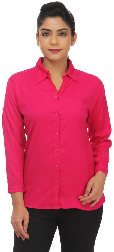 TEEMOODS Women Solid Formal Pink Shirt 