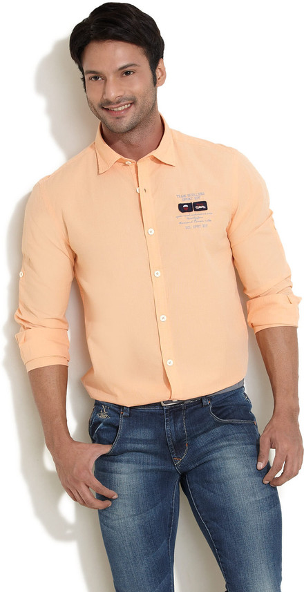 Scullers Men Solid Casual Orange Shirt 