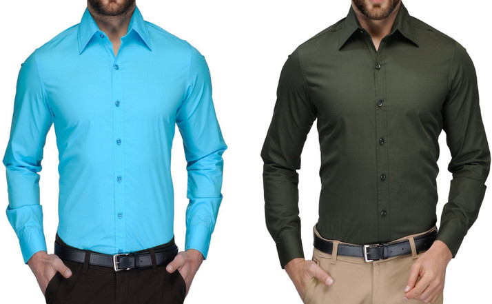Solid Formal Green, Blue Shirt 
