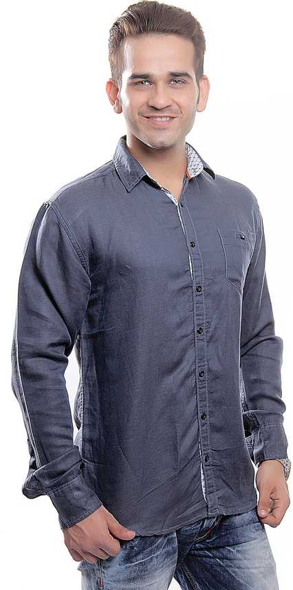 London Police Men Solid Casual Grey Shirt Buy Grey London Police