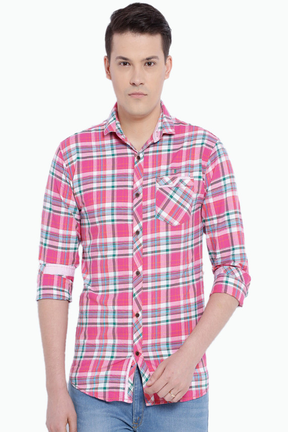Men Checkered Casual Pink Shirt 
