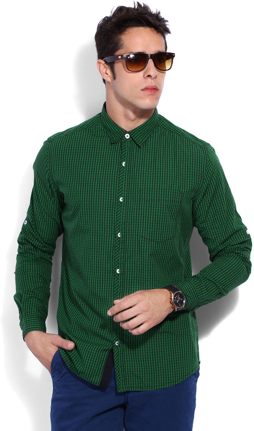 NUMERO UNO Men Checkered Casual Green 