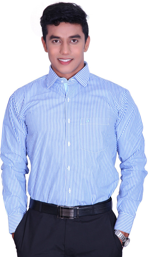 Buy Blue Cotton King Men Striped Formal 