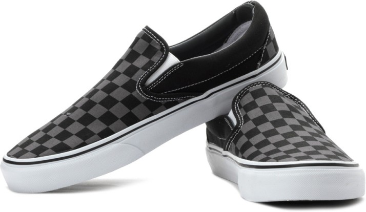 vans black and grey checkerboard slip ons