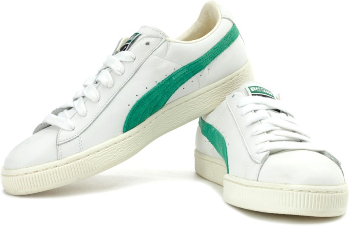 puma basket classic white green