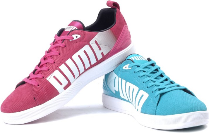 pink and blue puma shoes