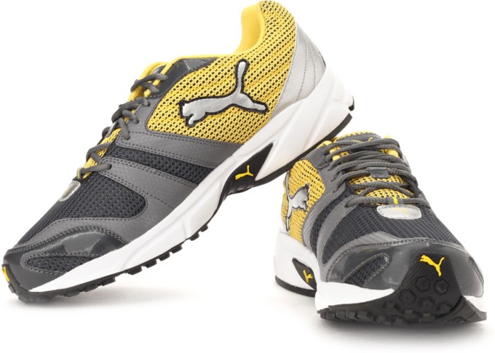 puma flash ind grey & yellow running shoes