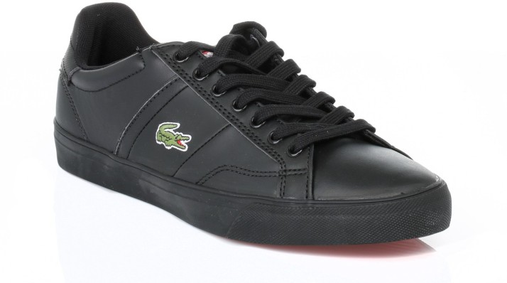 lacoste mens black leather shoes