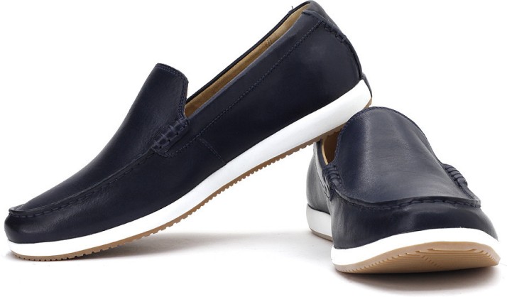 clarks newton drive navy blue loafers