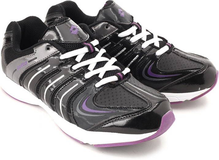 black and purple running shoes