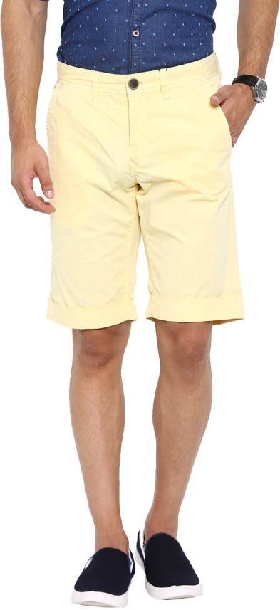 mens yellow chino shorts