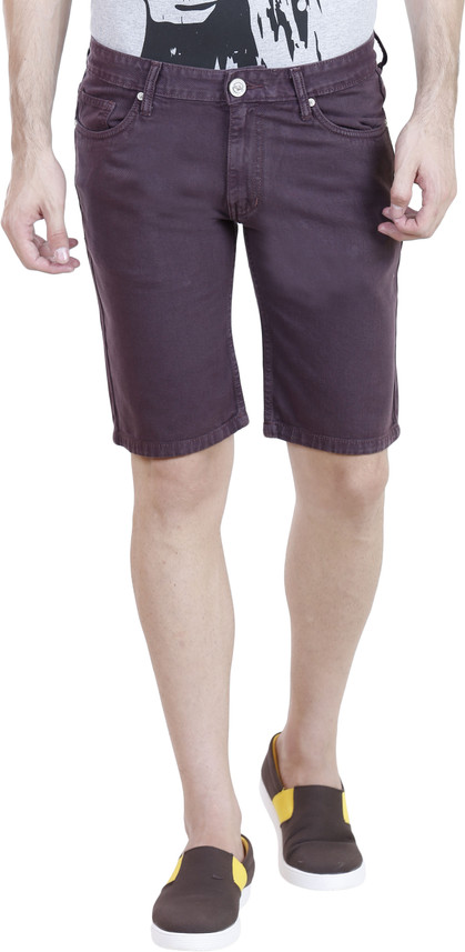 maroon denim shorts