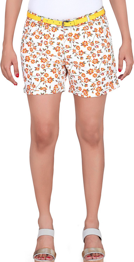 Printed Women Orange Chino Shorts 