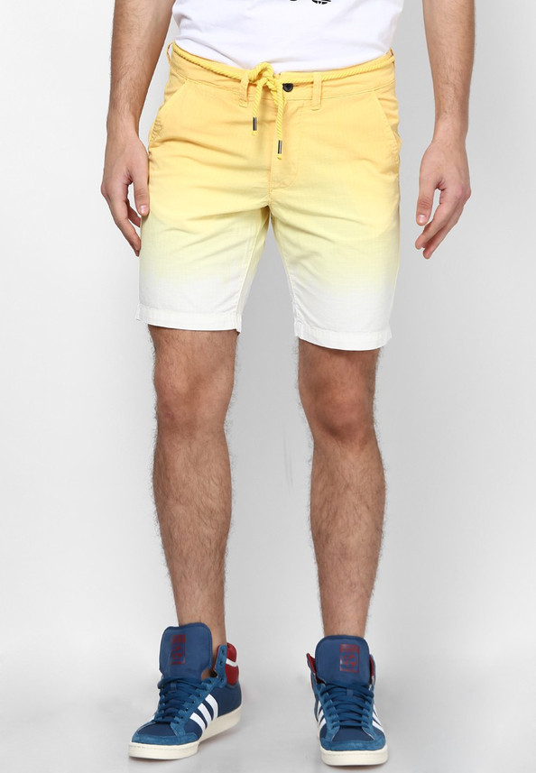 mens yellow denim shorts