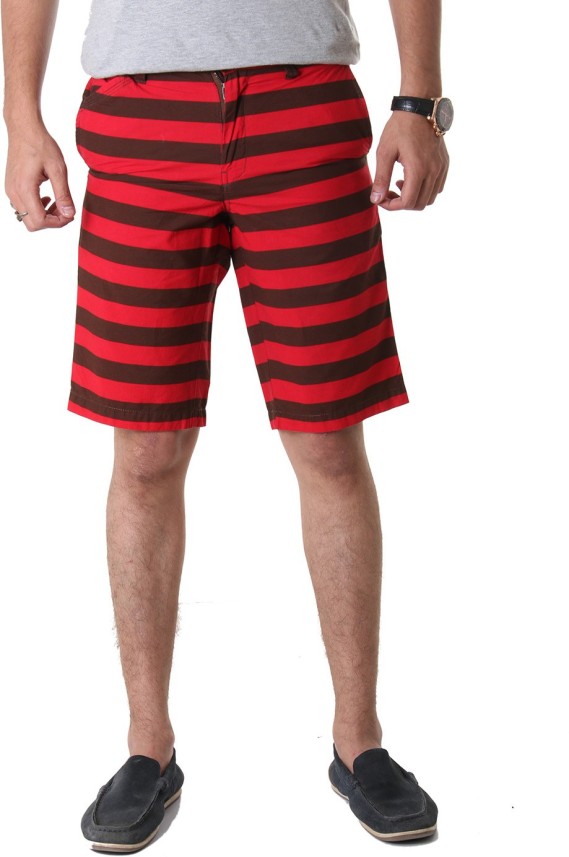 red and black striped shorts