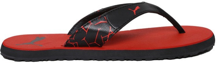 puma red and black slippers