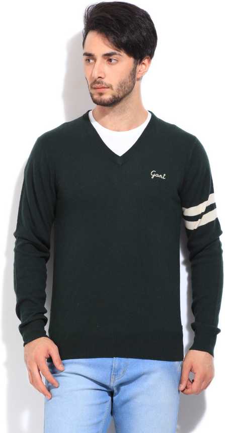 Gant Solid V neck Casual Men Green Sweater Gant Solid V neck Casual Men Green Sweater