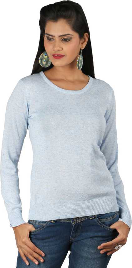 Silver Spring Solid Round Neck Casual Women Blue Sweater Silver Spring Solid Round Neck Casual Women Blue Sweater