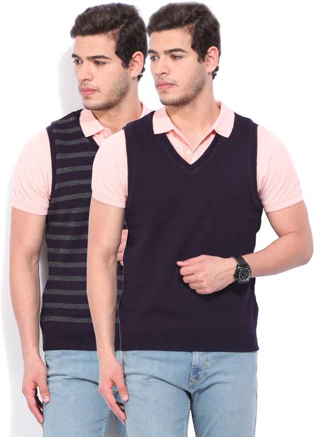 Peter England Striped V neck Casual Men Reversible Purple Sweater Peter England Striped V neck Casual Men Reversible Purple Sweater