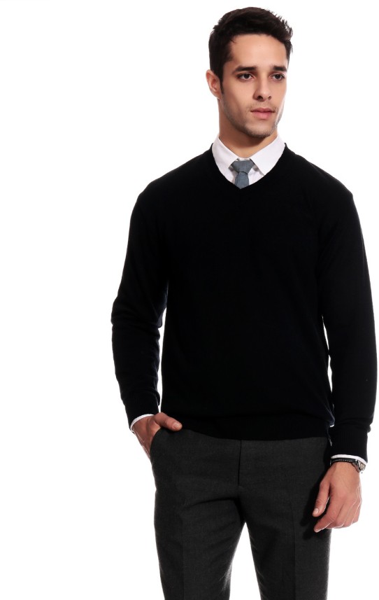 Buy Black TAB91 Solid V-neck Formal Men 