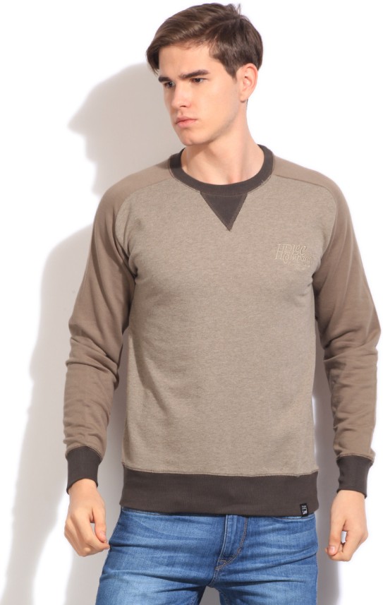 lee full sleeve solid men's sweatshirt