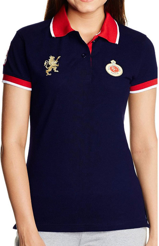 RCB Solid Women Flap Collar Neck Blue T 