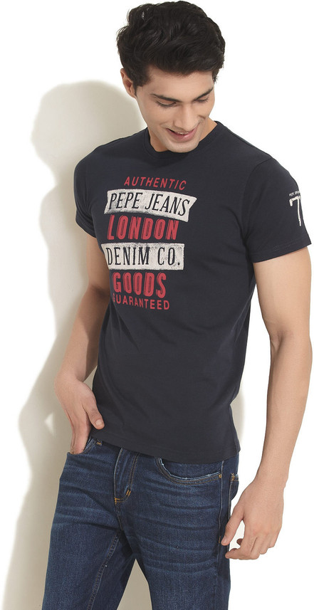 Pepe Jeans London Printed Men Round Neck Dark Blue T-Shirt - Buy Dark Blue Pepe  Jeans London Printed Men Round Neck Dark Blue T-Shirt Online at Best Prices  in India | Flipkart.com