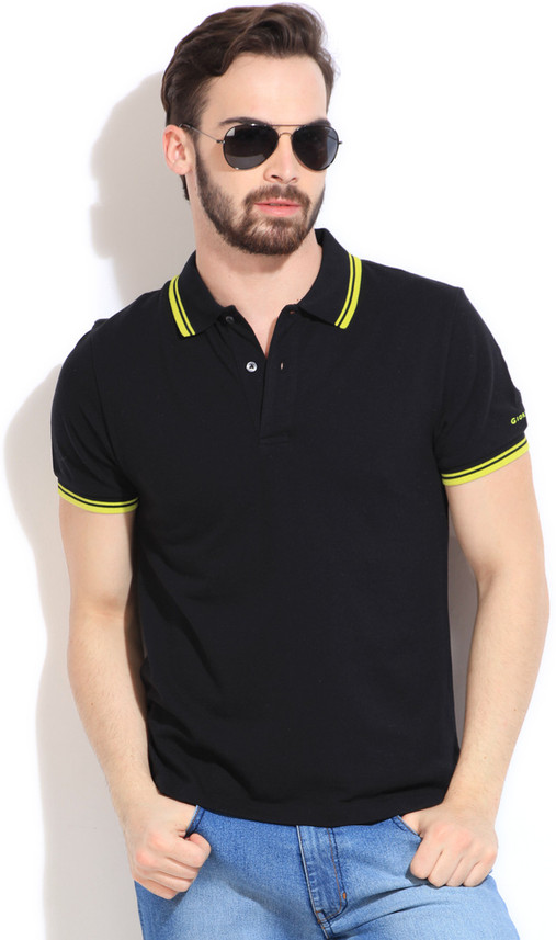 GIORDANO Solid Men Polo Neck Black T 