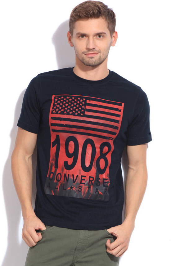 Converse Printed Men Round Neck Blue T 