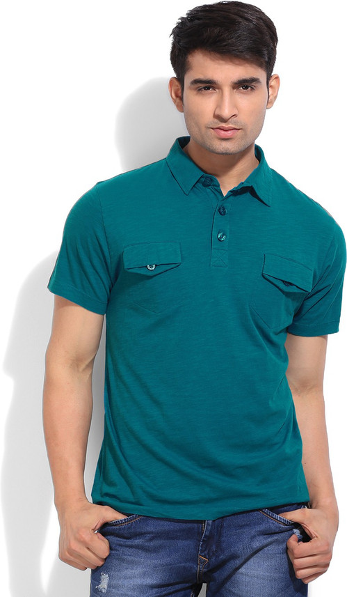 Kenneth Cole Solid Men Polo Neck Blue T 