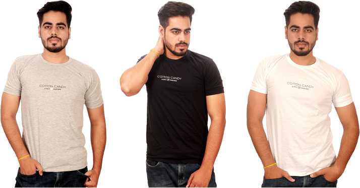 COTTON CANDY Solid Men Round Neck Multicolor T-Shirt - Buy Grey-Black-White  COTTON CANDY Solid Men Round Neck Multicolor T-Shirt Online at Best Prices  in India | Flipkart.com