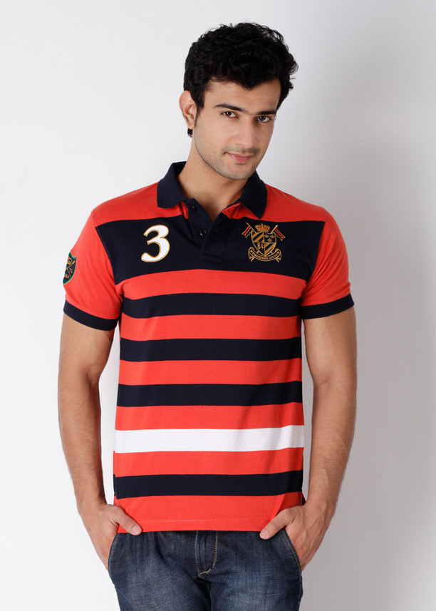 MOUSTACHE Striped Men Polo Neck Black 