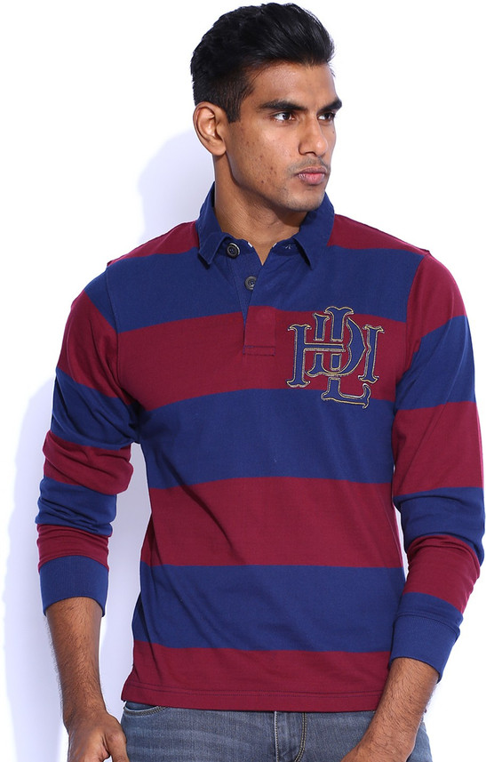 Buy Maroon LEE Striped Men Polo Neck 